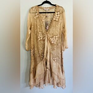 Pretty Angel Embroidered Silk Blend Duster Cardigan S Sheer Floral Boho Fairy